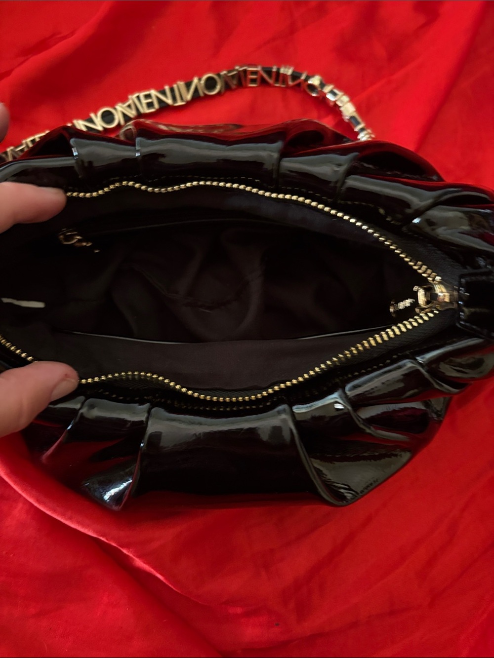 Valentino Black Patent Leather Shoulder Bag with Gold Chain Strap - Picture 3 of 4